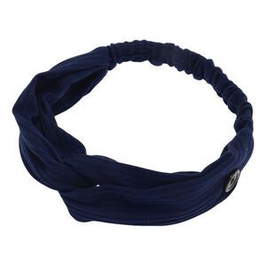 Button Stripe Elastic Headwrap Navy Blue